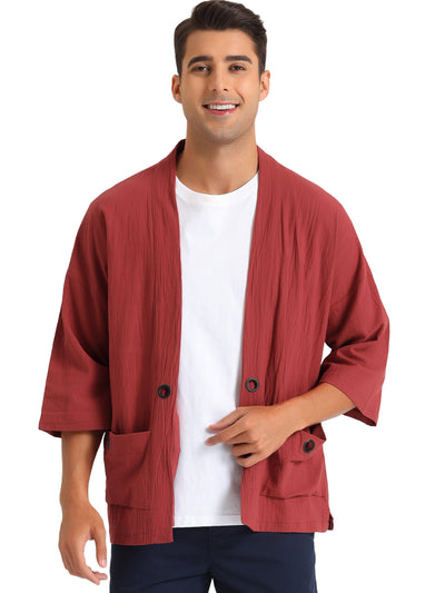 Kimono Jackets for Men's Lightweight Loose Fit 3/4 Sleeves Open Front Outwear Cardigan