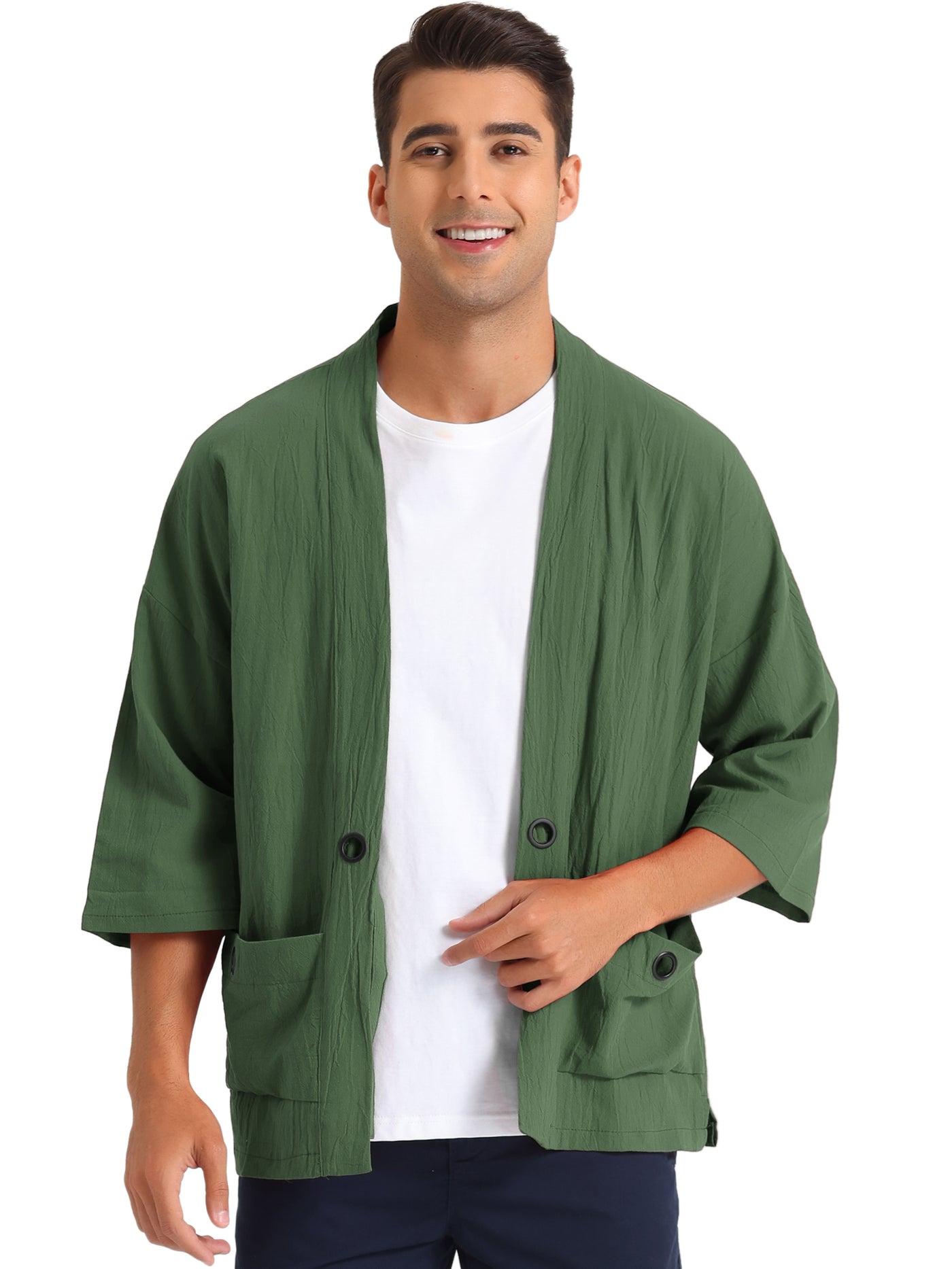 Bublédon Kimono Jackets for Men's Lightweight Loose Fit 3/4 Sleeves Open Front Outwear Cardigan