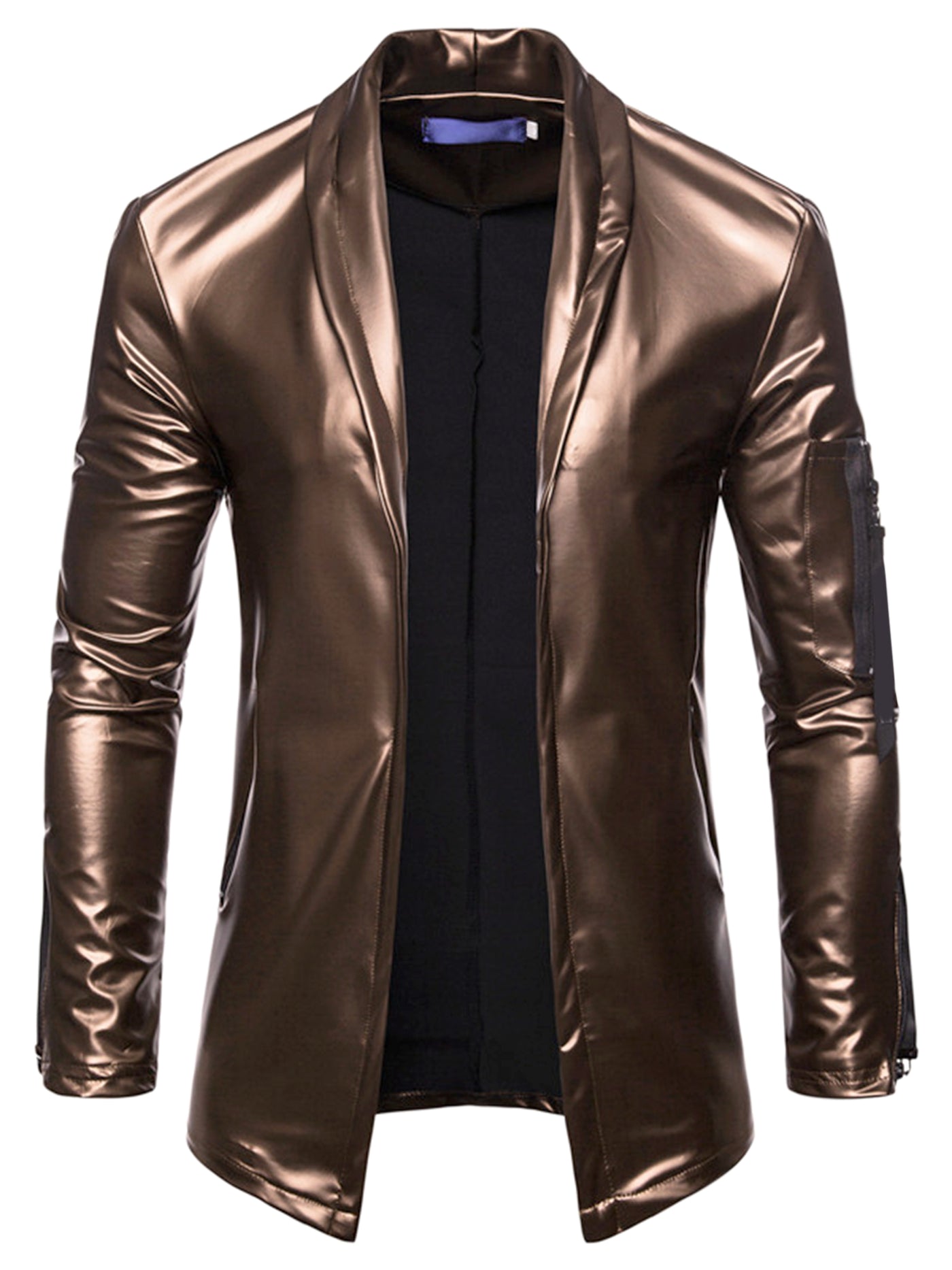 Bublédon Faux Leather Jacket for Men's Shawl Lapel Party Disco PU Cardigan