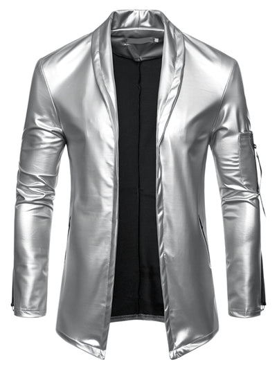 Faux Leather Jacket for Men's Shawl Lapel Party Disco PU Cardigan