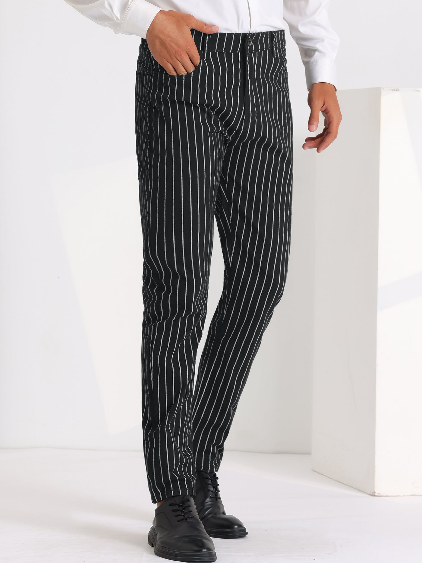 Bublédon Men's Flat Front Slim Fit Stripe Cropped Pants