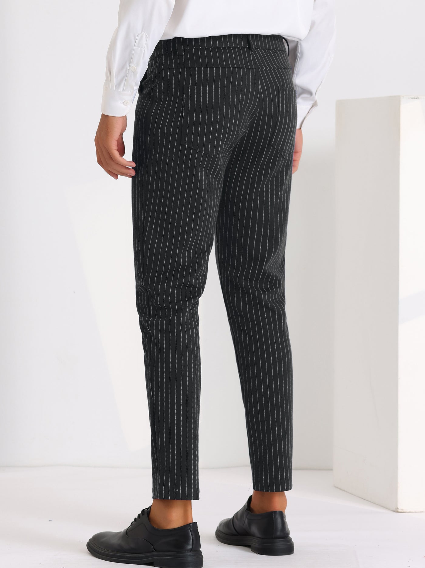 Bublédon Men's Flat Front Slim Fit Stripe Cropped Pants