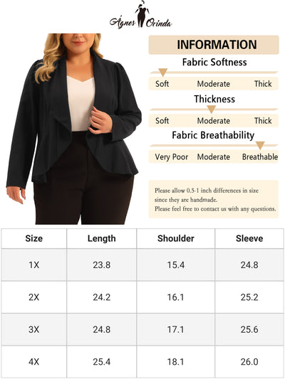 Plus Size Jacket for Women Ruffle Front Work Long Sleeve Cardigans Jackets