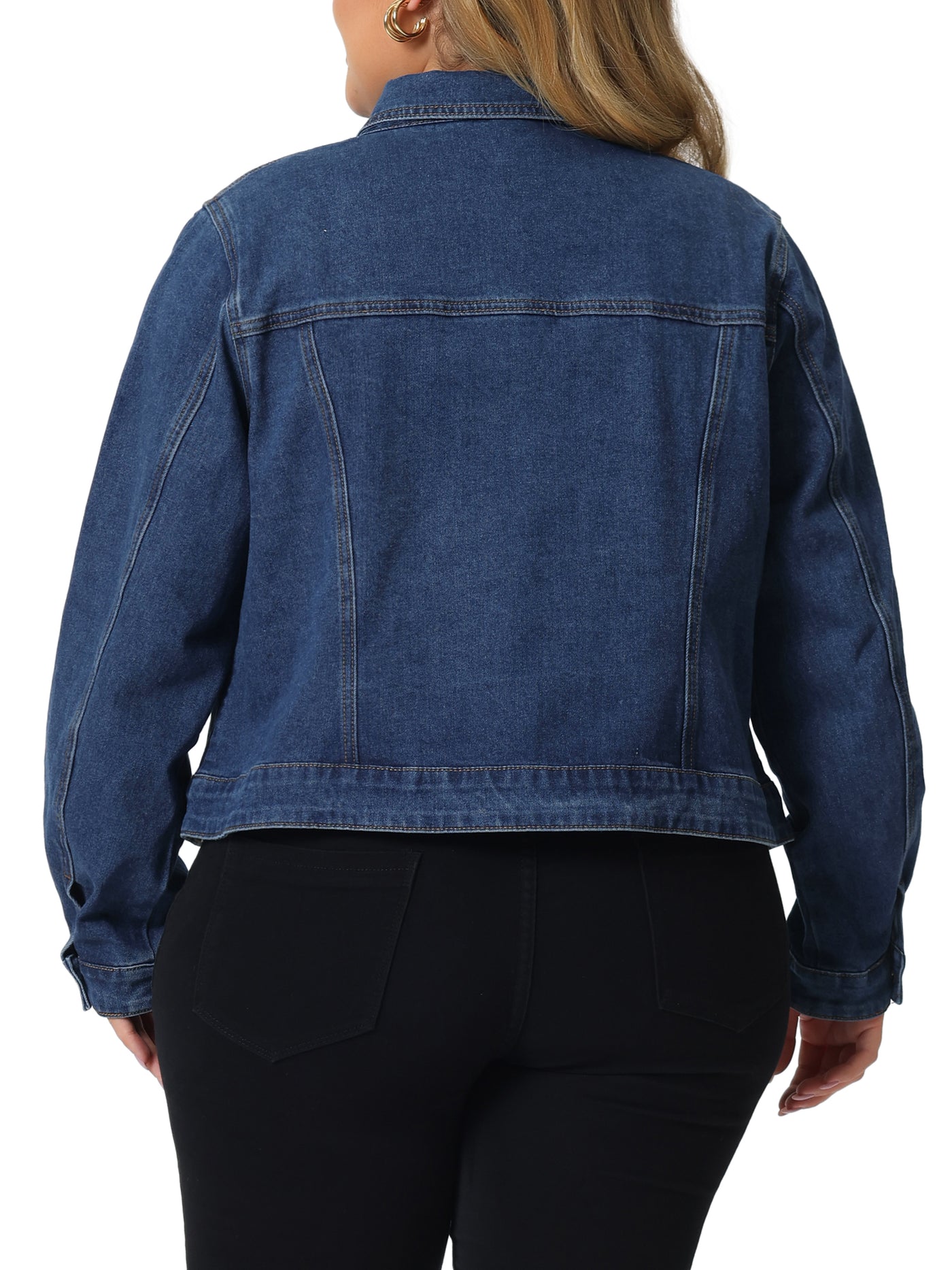 Bublédon Plus Size Denim Jacket for Women Chain Button Jean Outwear Long Sleeve Jackets