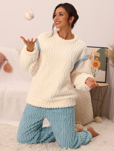 Bublédon Womens Pajamas Sets Fluffy 2 Piece Fleece Pullover Tops Pants Loose Winter Sleepwear