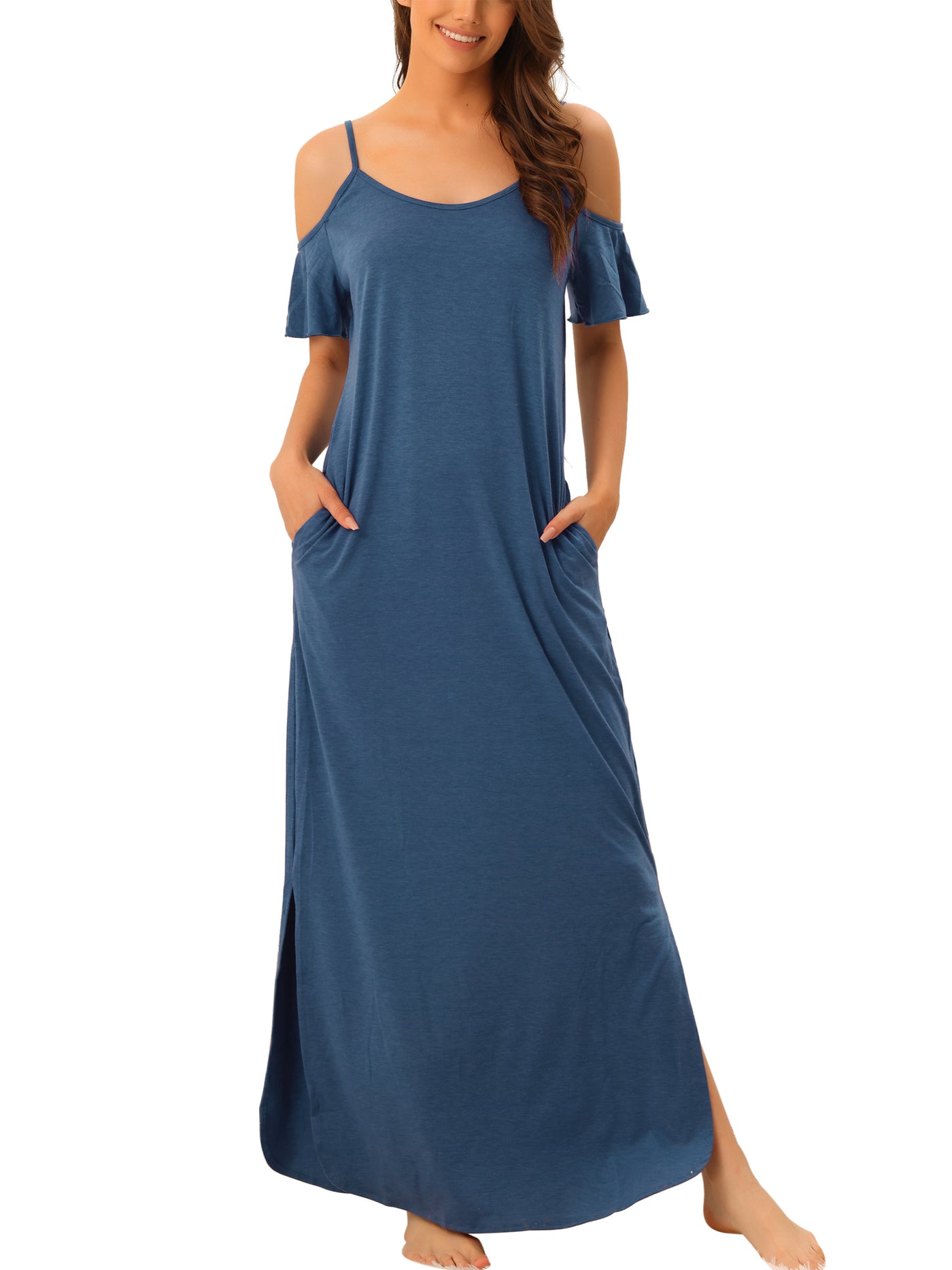 Bublédon Women's Cold Shoulder Loose Maternity Nightgown Short Sleeve Maxi Lounge Dress