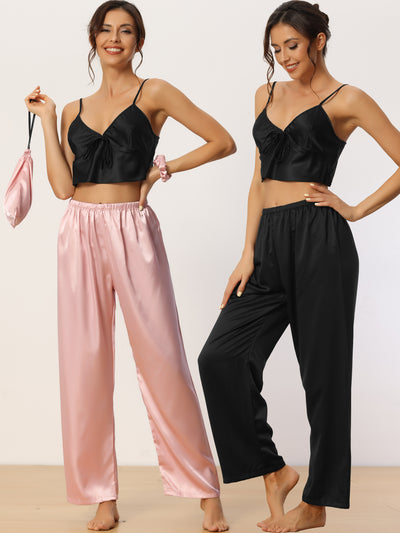 Womens 2 Pieces Sleepwear Pajama Set Wide-leg Elastic Waist Long Pants