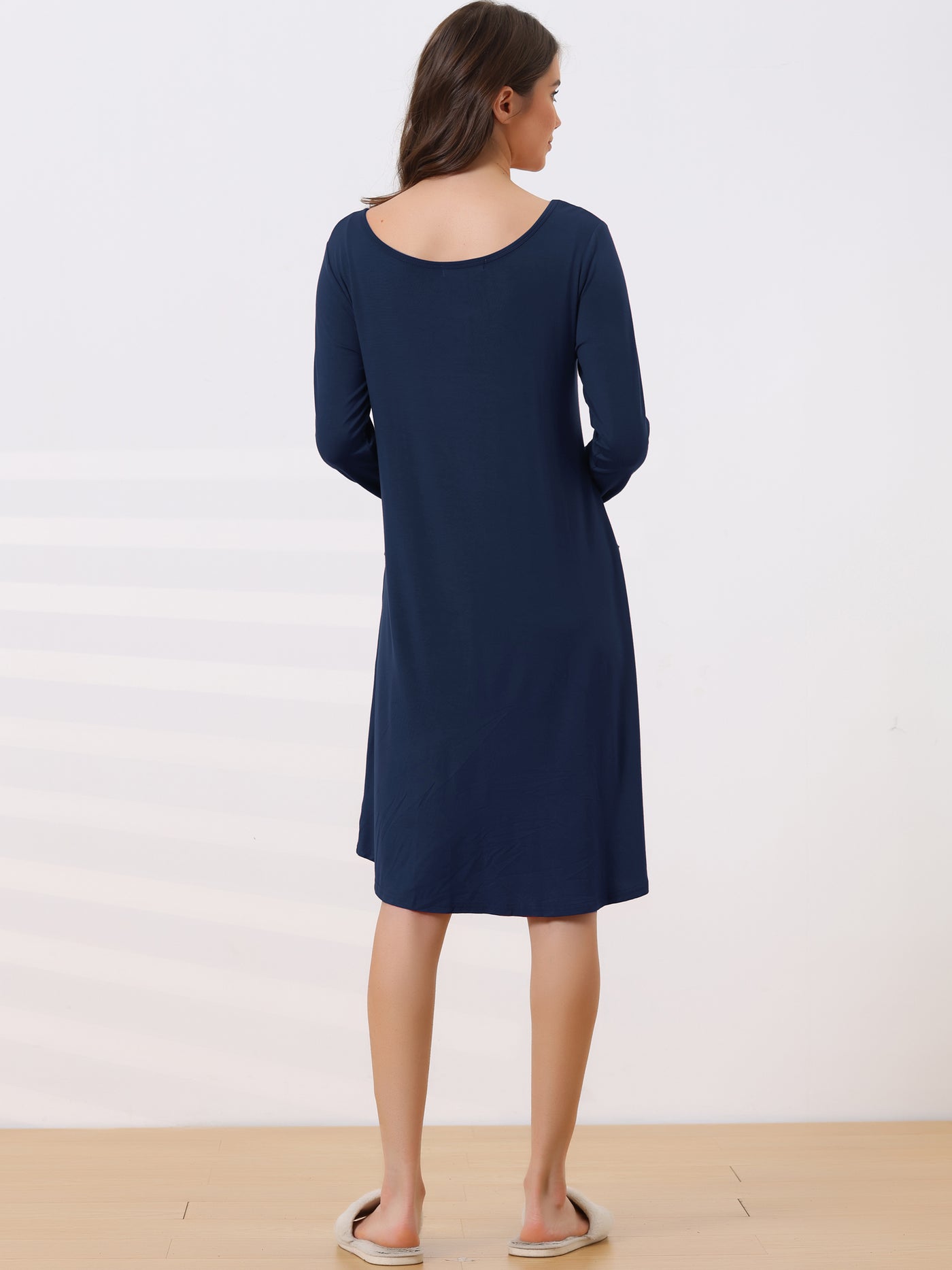 Bublédon Womens Maternity Dress with Pockets Casual Round Neck Long Sleeve Nightdress