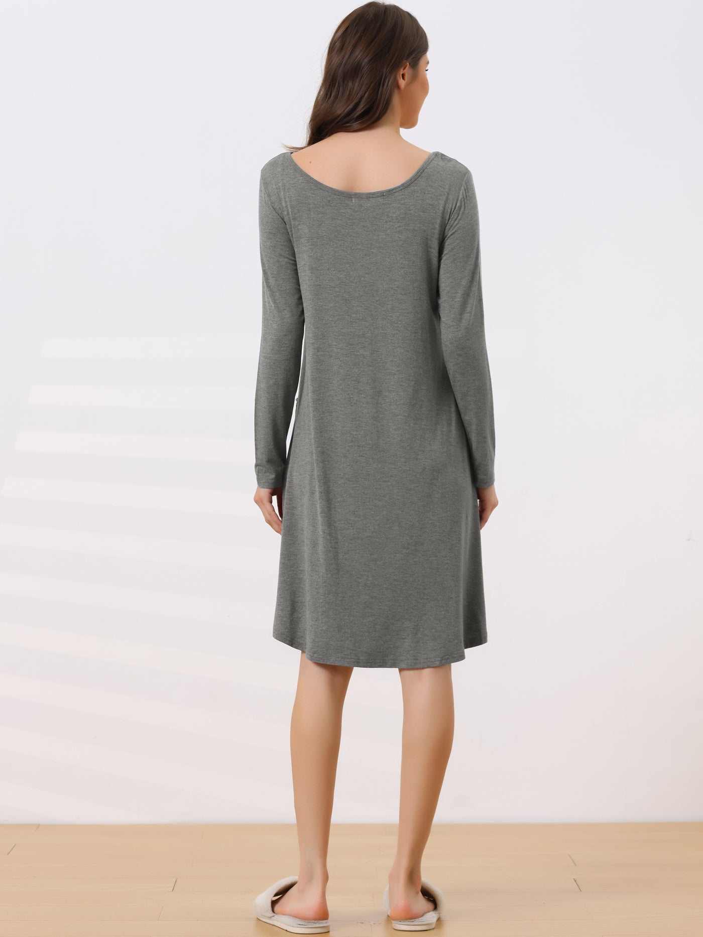 Bublédon Womens Maternity Dress with Pockets Casual Round Neck Long Sleeve Nightdress