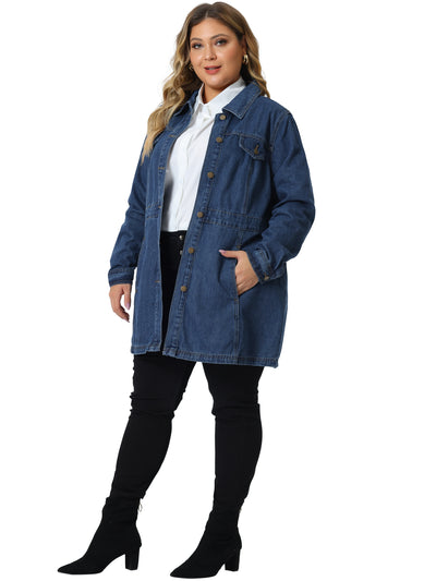 Bublédon Plus Size Denim Jacket for Women Buttons Long Sleeve Jean Jackets