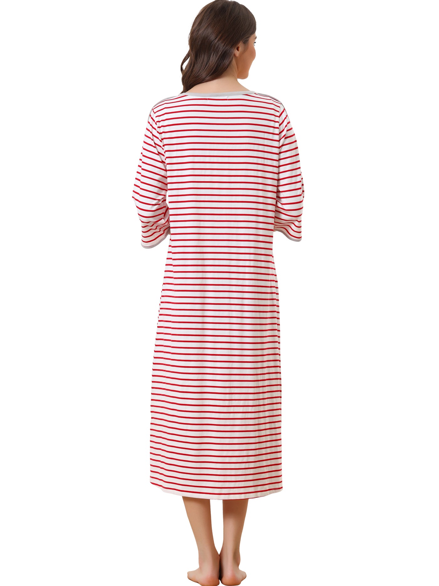 Bublédon Womens Zip Front Robe 3/4 Sleeve Striped Long Bathrobe House Dress Housecoat Pajama