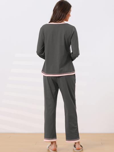 Womens Long Sleeve Pajama Set Shirt and Pants with Pocket Loungwear 2 Piece Sleep Sets