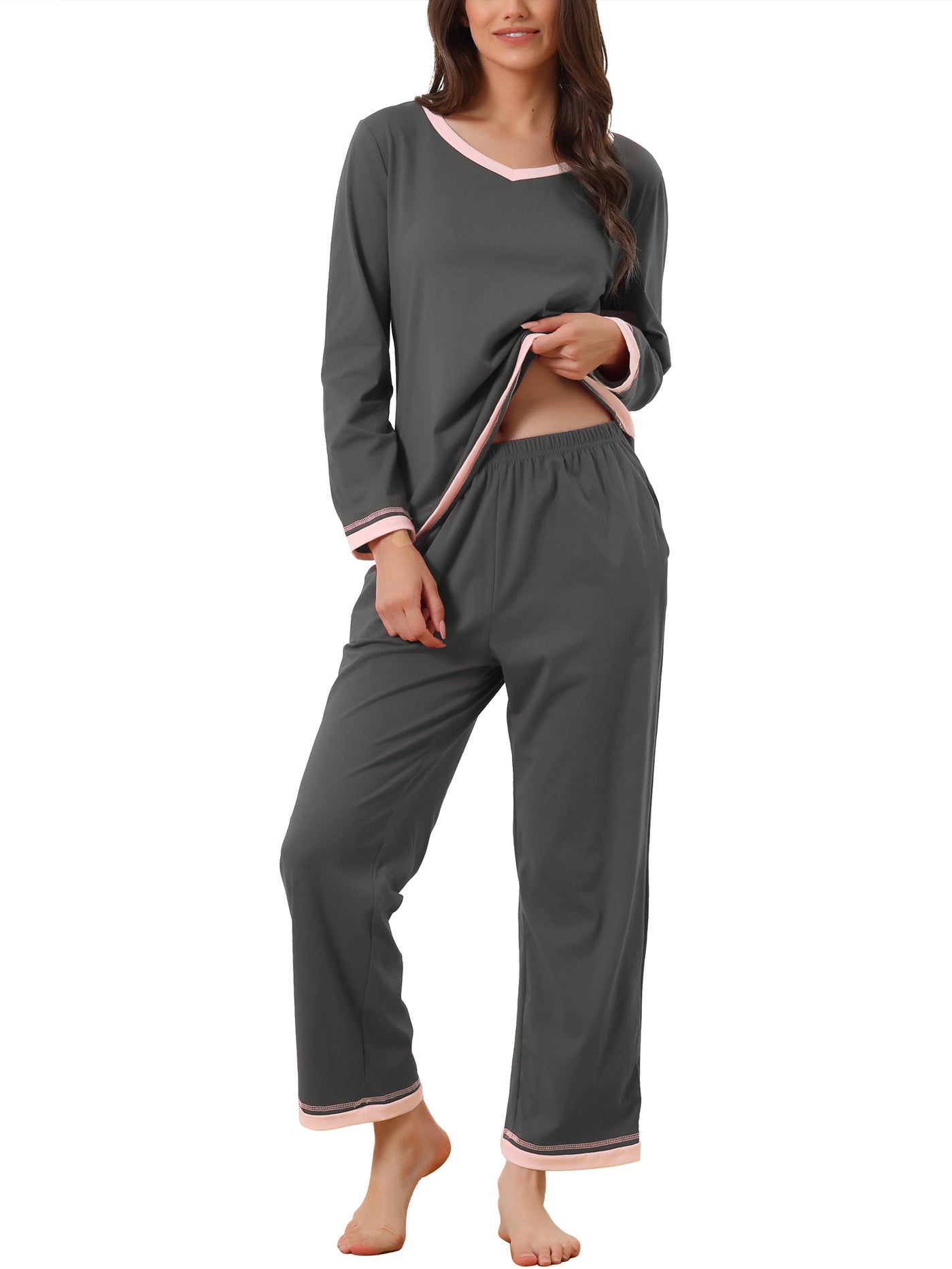 Bublédon Womens Long Sleeve Pajama Set Shirt and Pants with Pocket Loungwear 2 Piece Sleep Sets