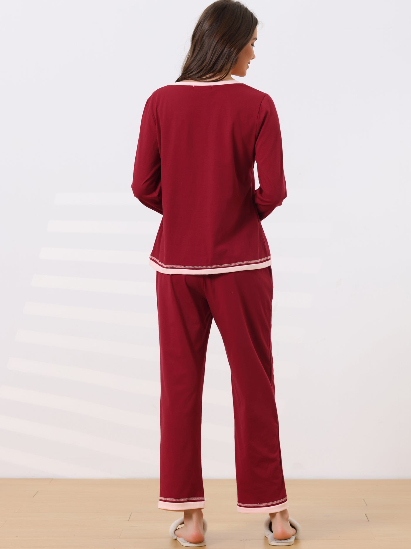 Bublédon Womens Long Sleeve Pajama Set Shirt and Pants with Pocket Loungwear 2 Piece Sleep Sets