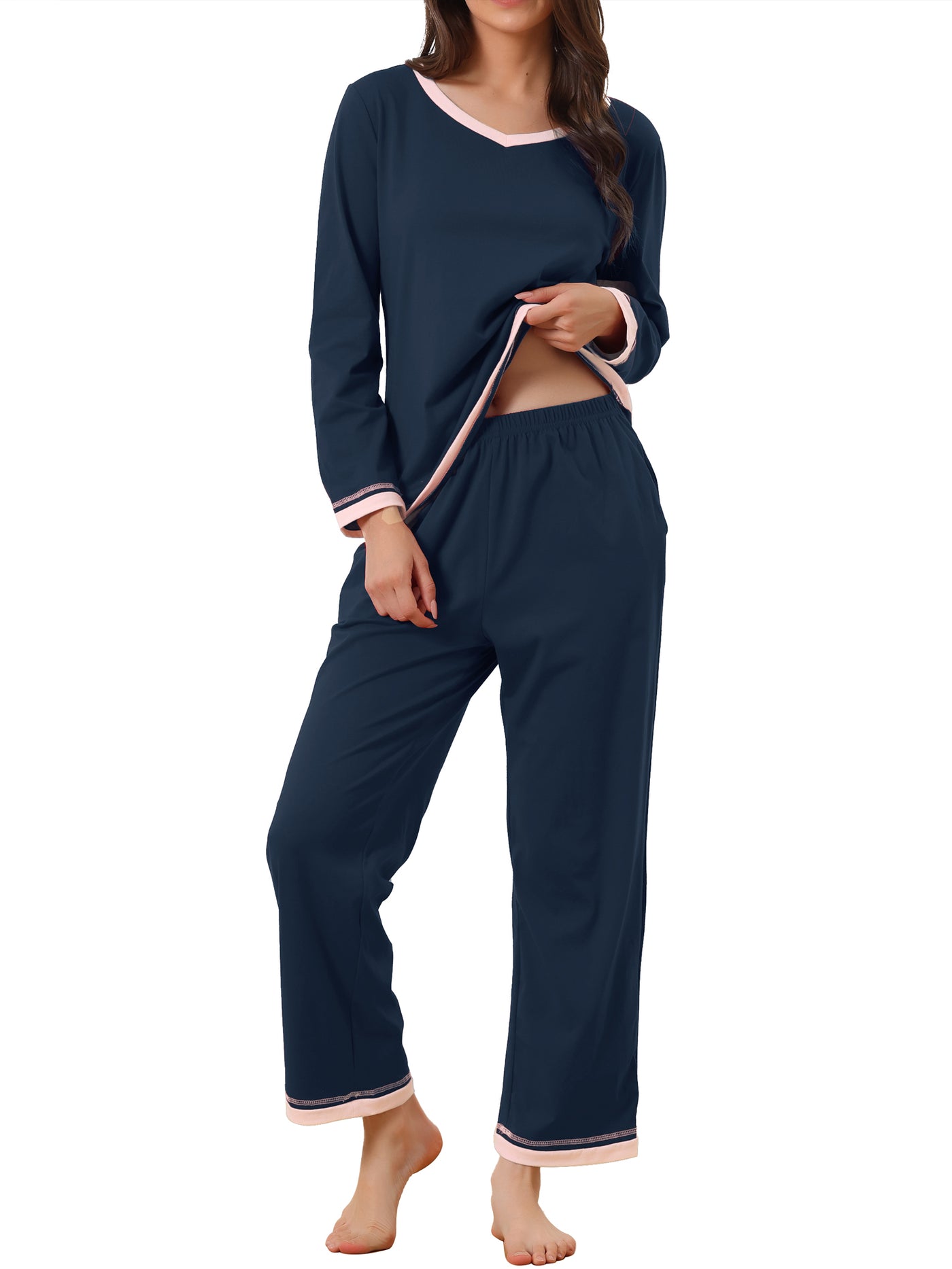 Bublédon Womens Long Sleeve Pajama Set Shirt and Pants with Pocket Loungwear 2 Piece Sleep Sets