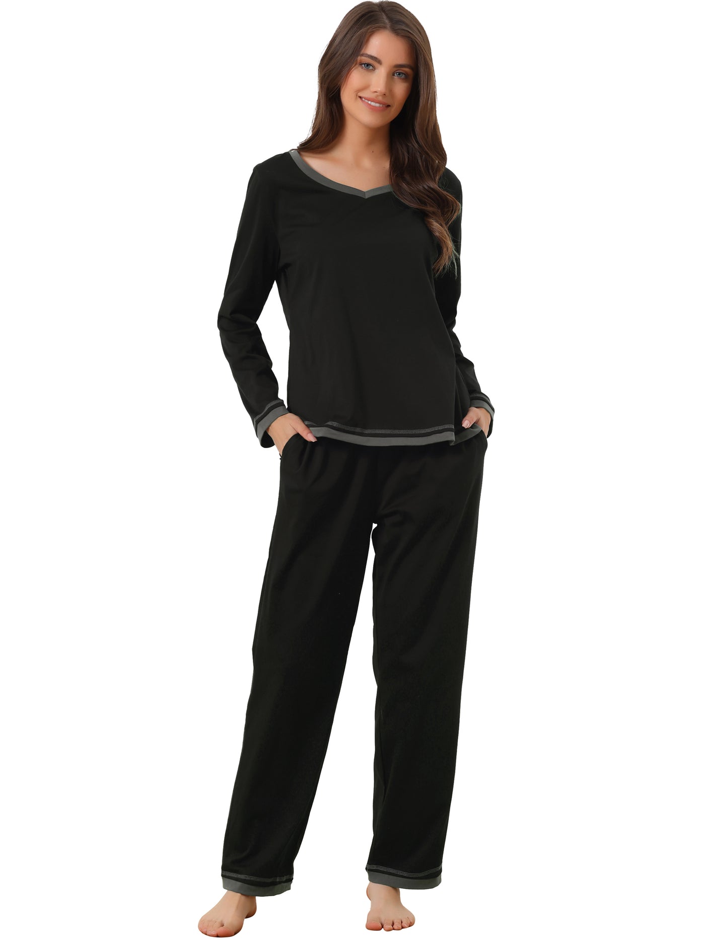 Bublédon Womens Long Sleeve Pajama Set Shirt and Pants with Pocket Loungwear 2 Piece Sleep Sets