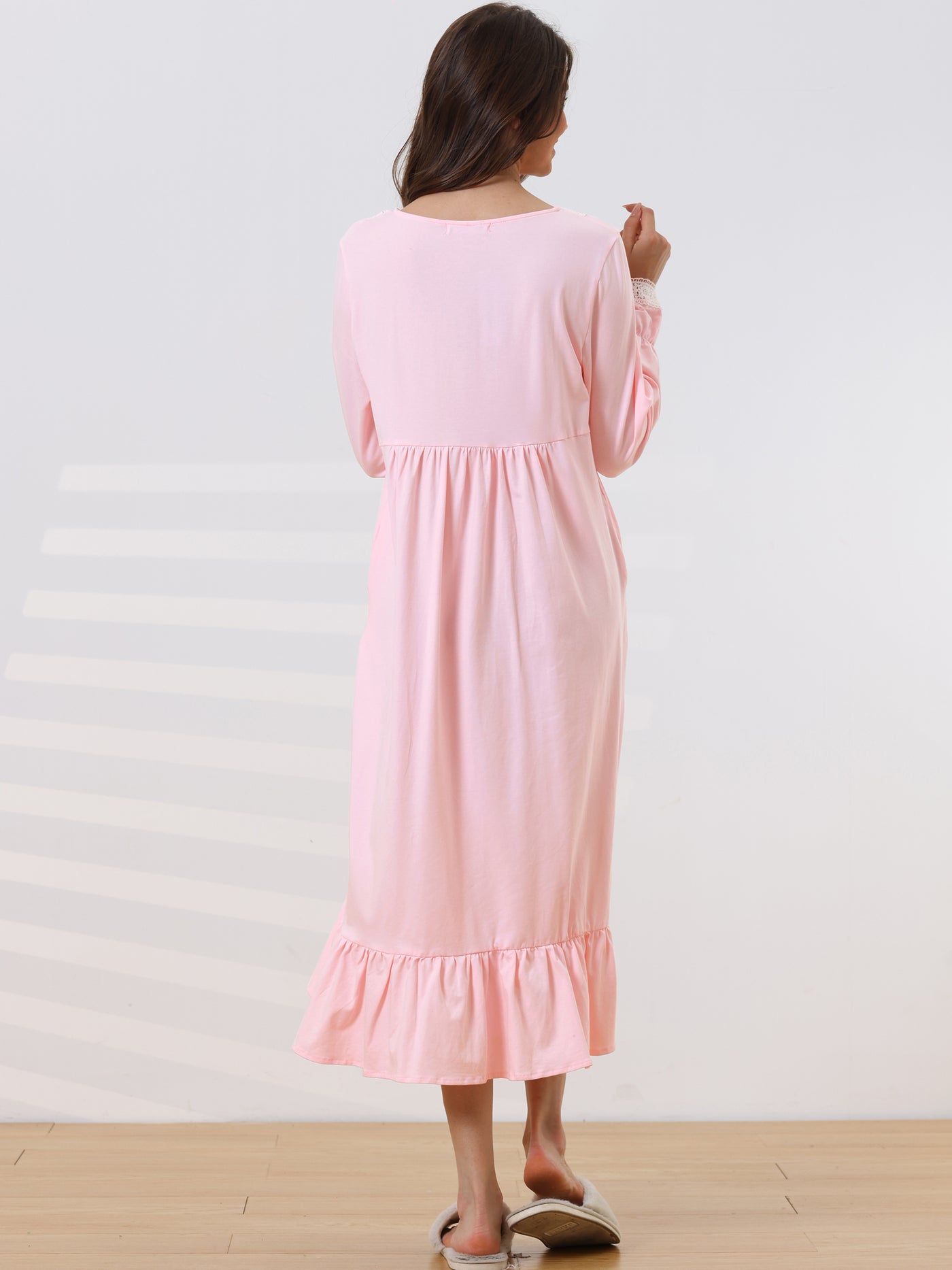 Bublédon Womens Victorian Nightgown Long Sleeve Ruffle Night Gown Sleepwear with Pockets