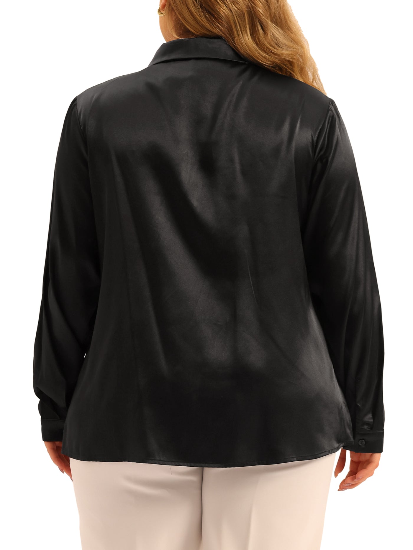 Bublédon Plus Size Work Collar Button Down Satin Shirt