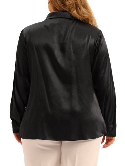 Plus Size Work Collar Button Down Satin Shirt