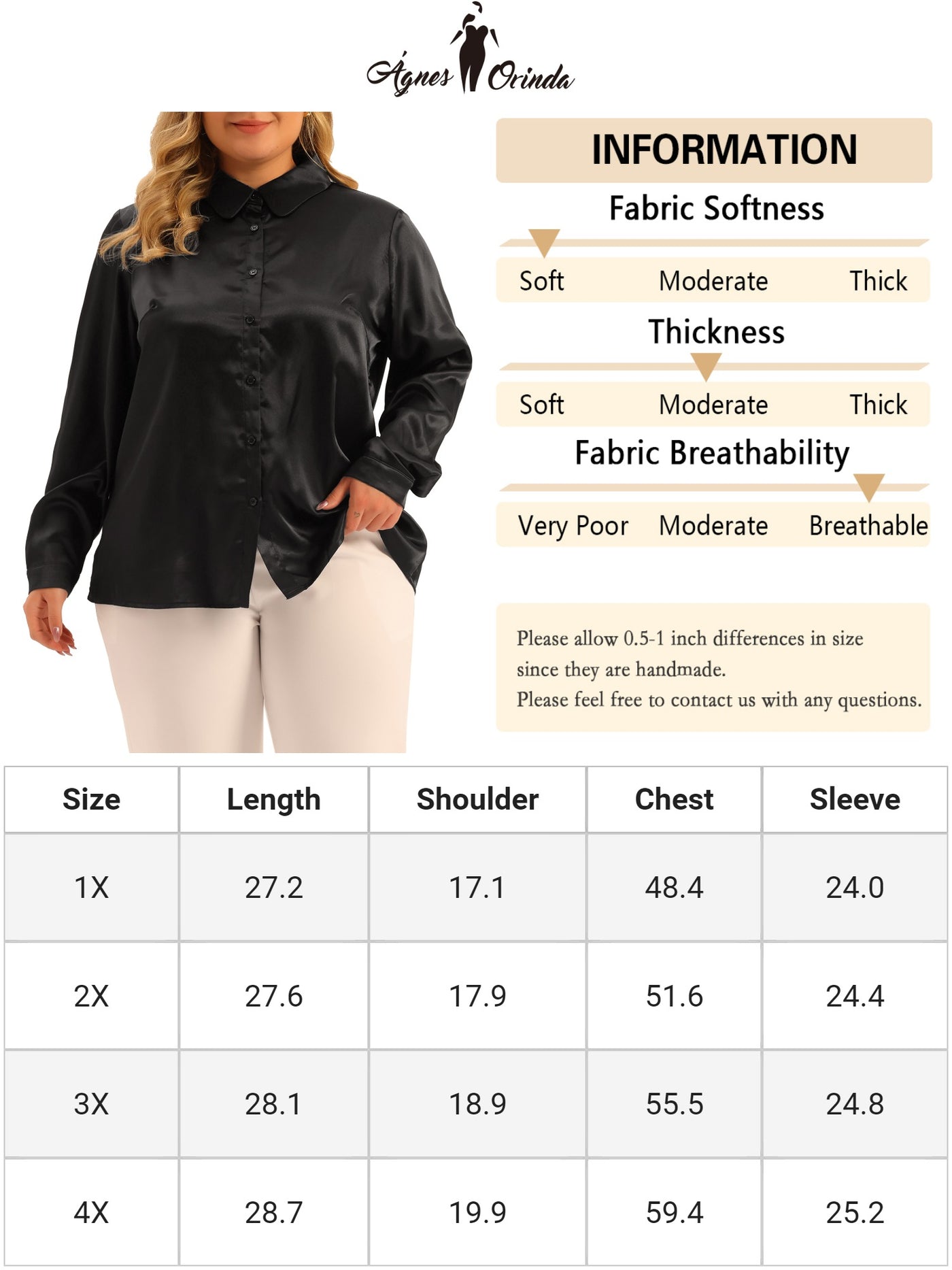 Bublédon Plus Size Work Collar Button Down Satin Shirt