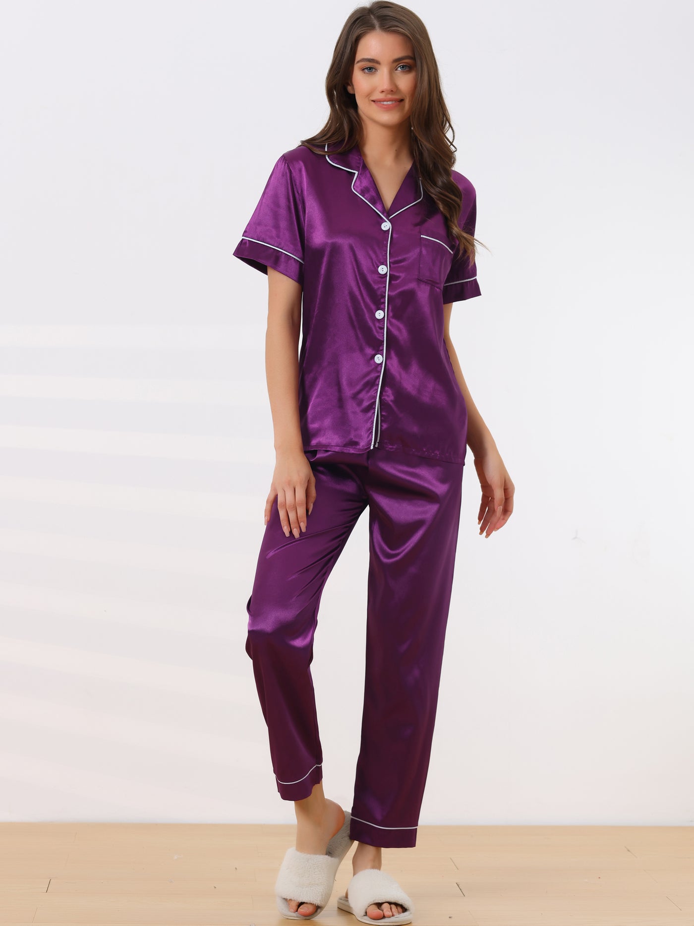 Bublédon Womens Sleepwear Buton Down with Pants Nightwear Lounge 2pcs Pajama Set