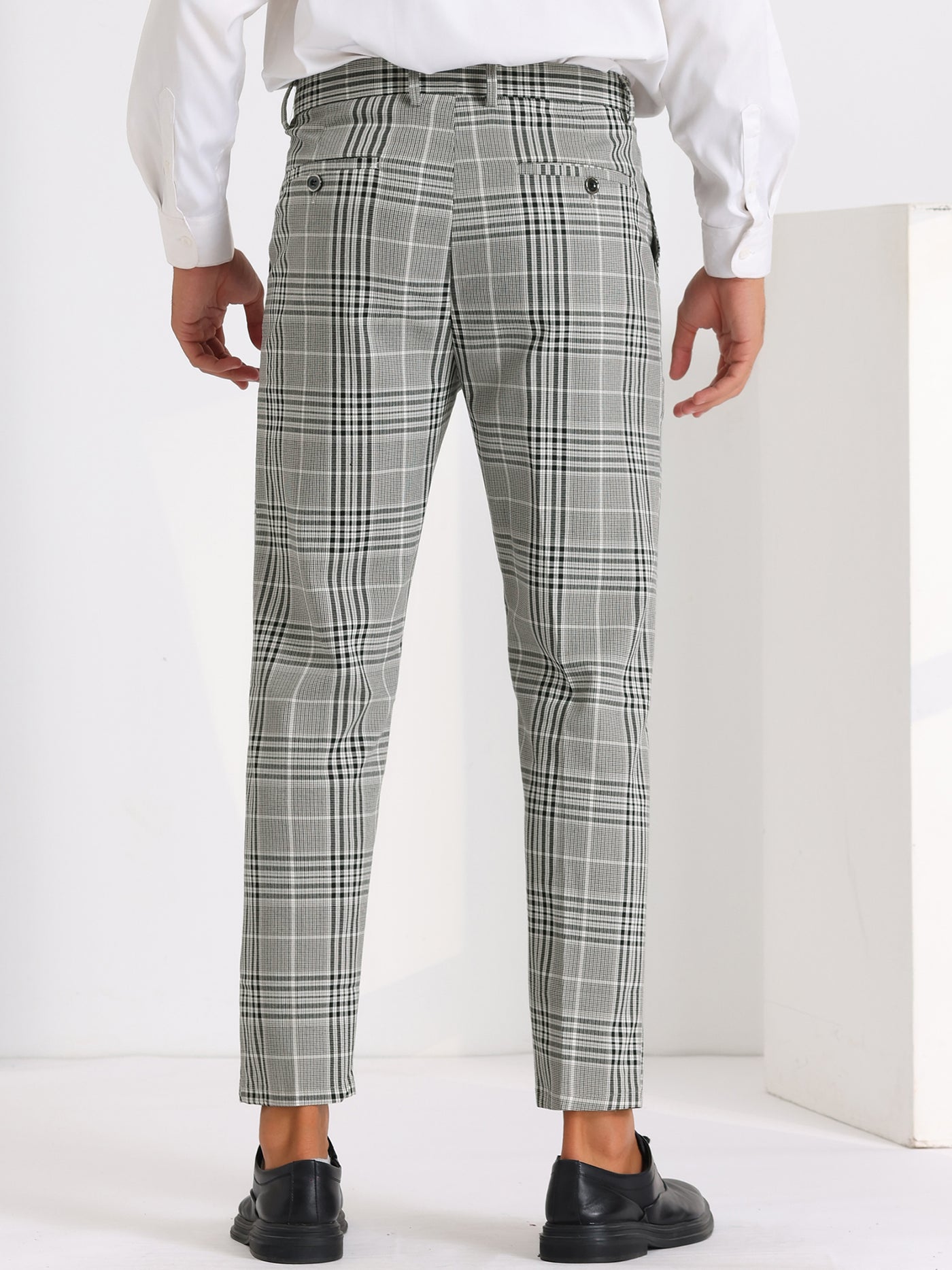 Bublédon Men's Expandable Waist Pleated Formal Plaid Pants