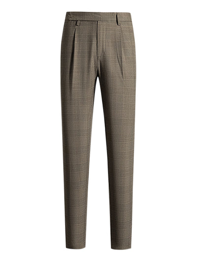 Men's Expandable Waist Pleated Formal Plaid Pants