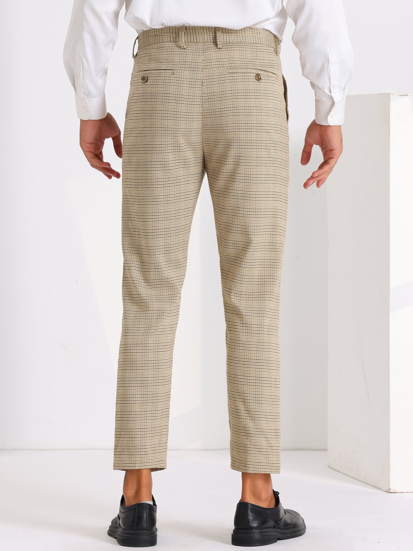 Bublédon Men's Expandable Waist Pleated Formal Plaid Pants