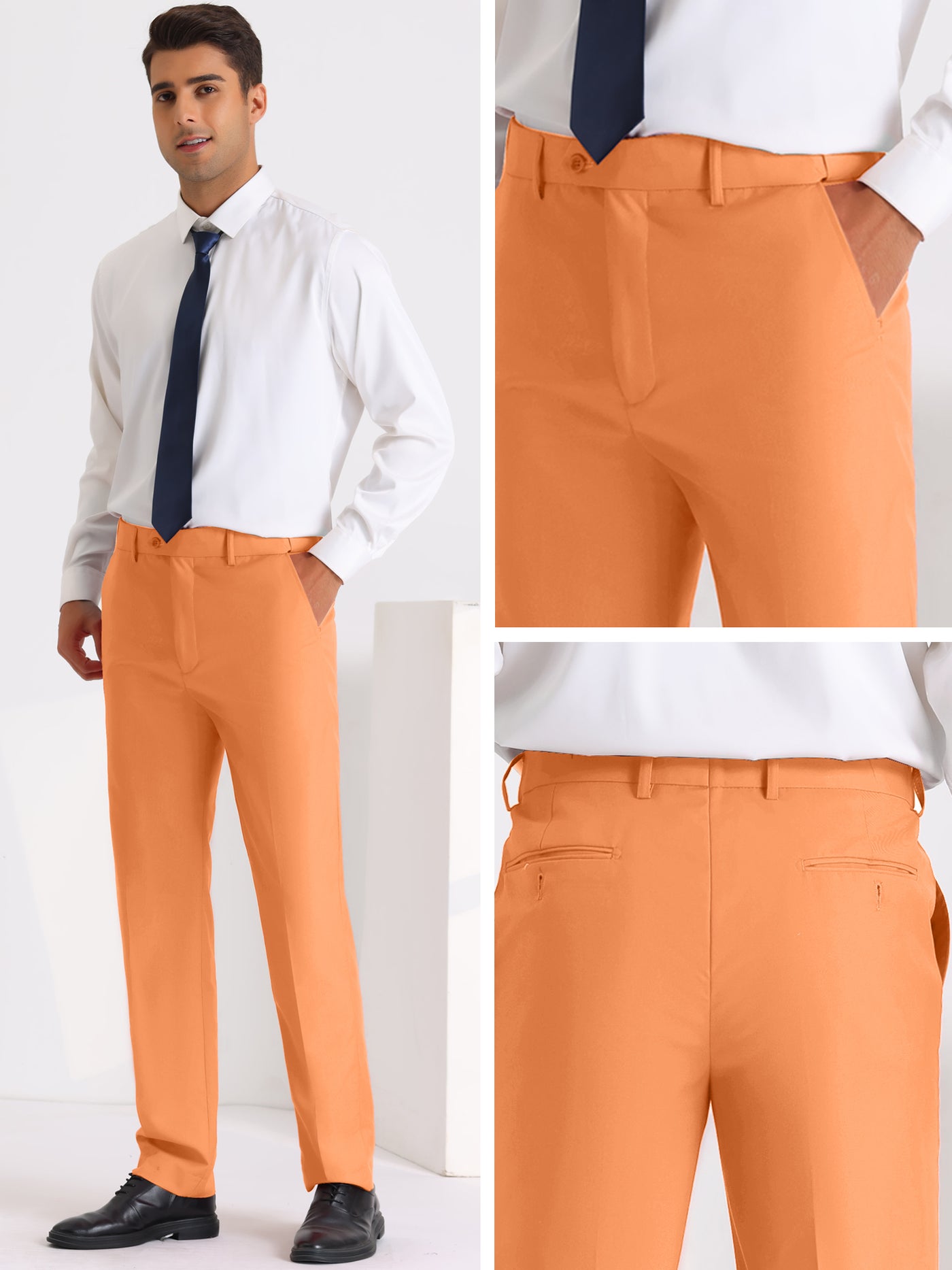 Bublédon Dress Pants for Men's Slim Fit Flat Front Business Suit Chino Trousers