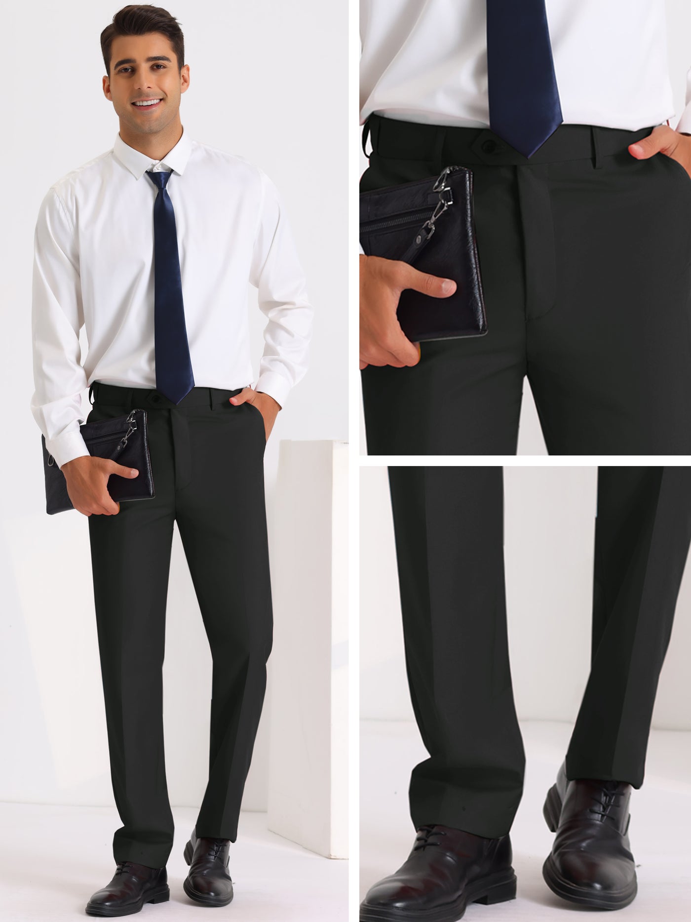 Bublédon Dress Pants for Men's Slim Fit Flat Front Business Suit Chino Trousers