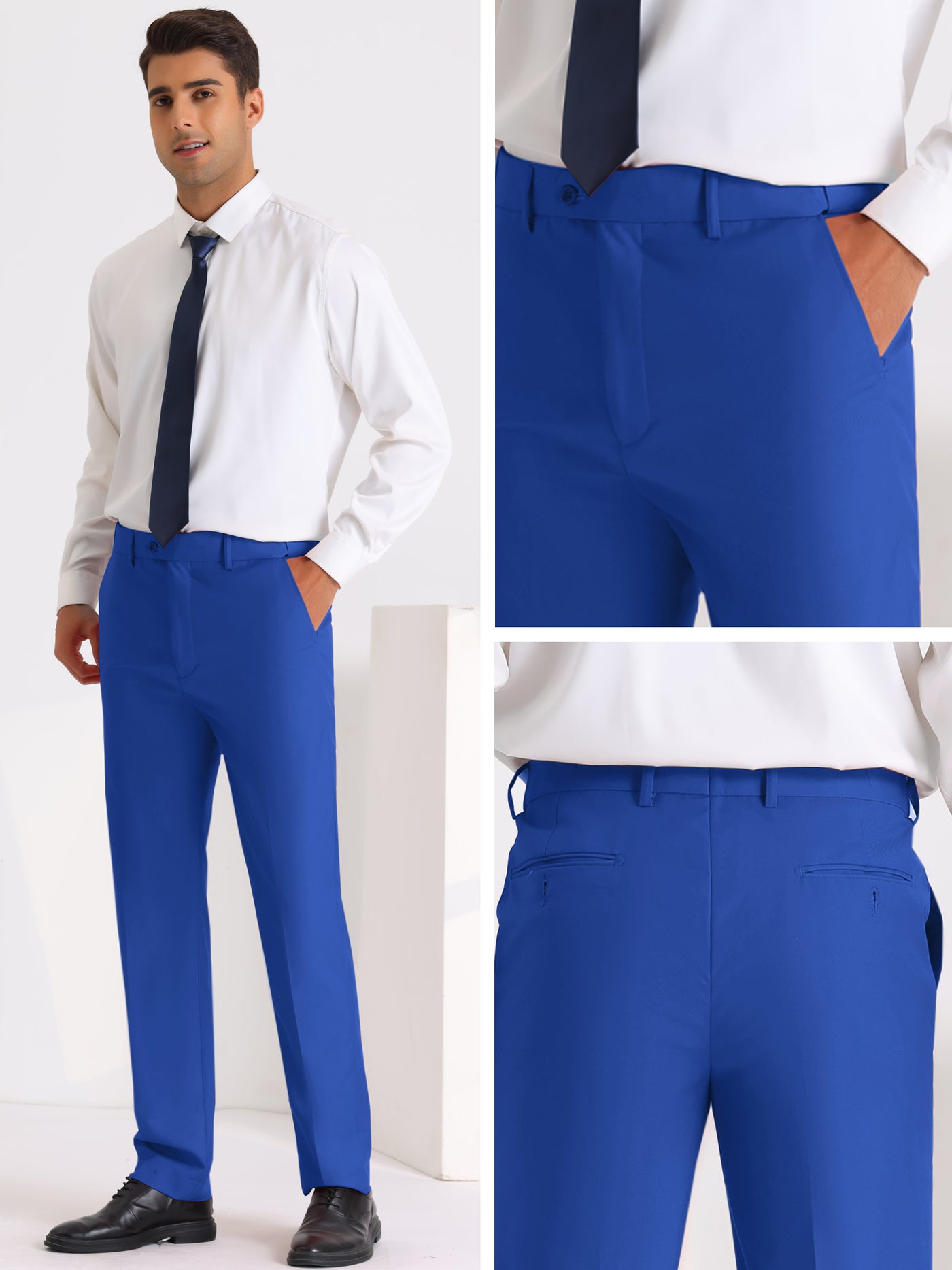 Bublédon Dress Pants for Men's Slim Fit Flat Front Business Suit Chino Trousers