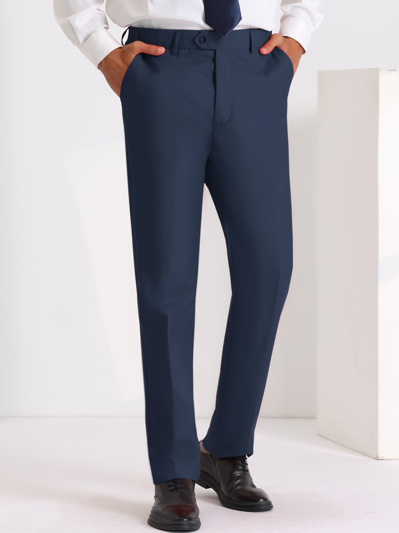 Bublédon Business Dress Pants for Men's Skinny Flat Front Wedding Chino Trousers