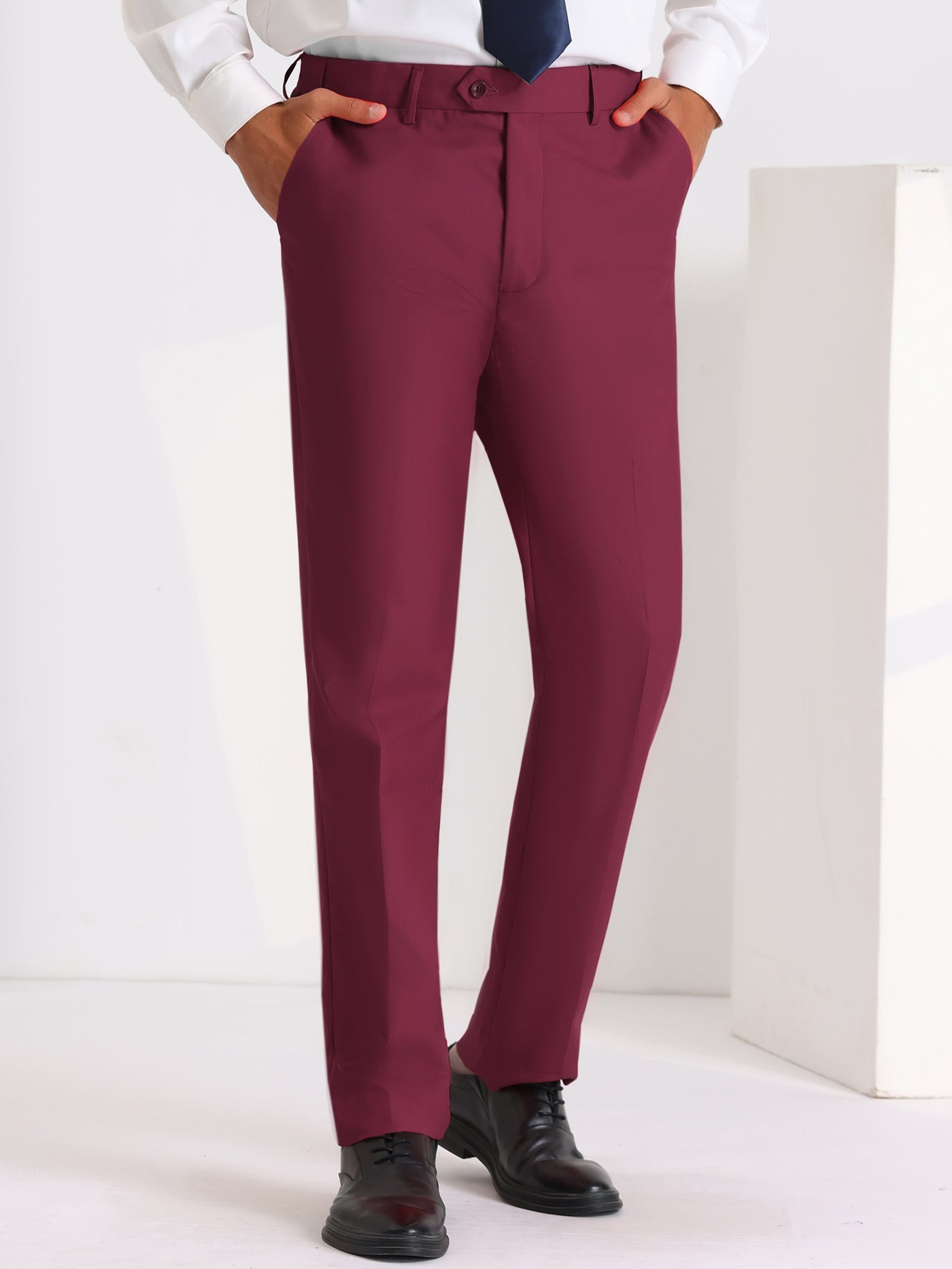 Bublédon Business Dress Pants for Men's Skinny Flat Front Wedding Chino Trousers