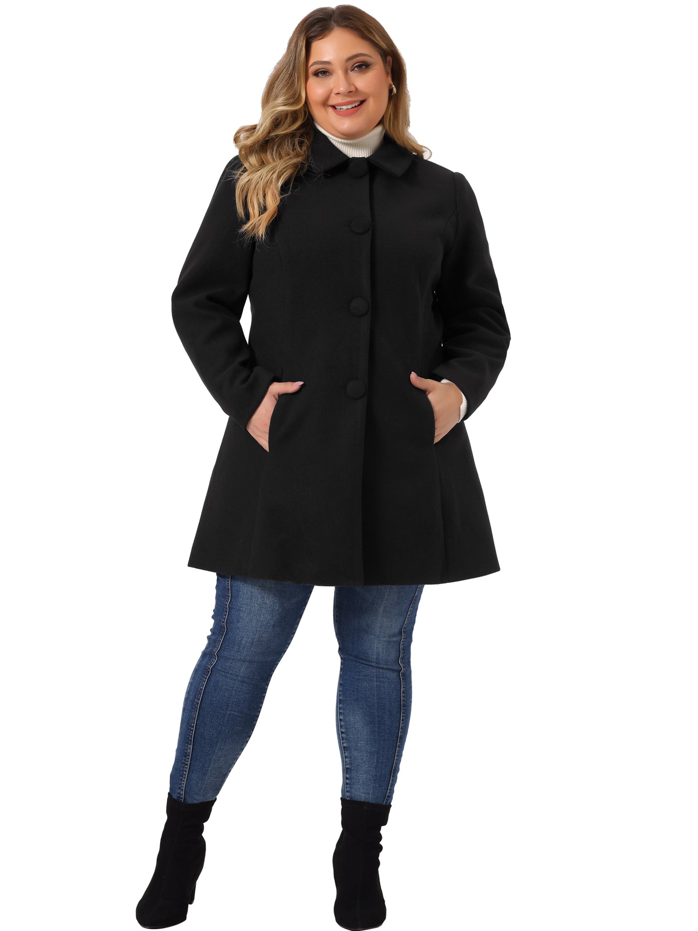 Bublédon Women's Plus Size Coat Turndown Collar Full Lined Side Pocket Single Breasted Coats