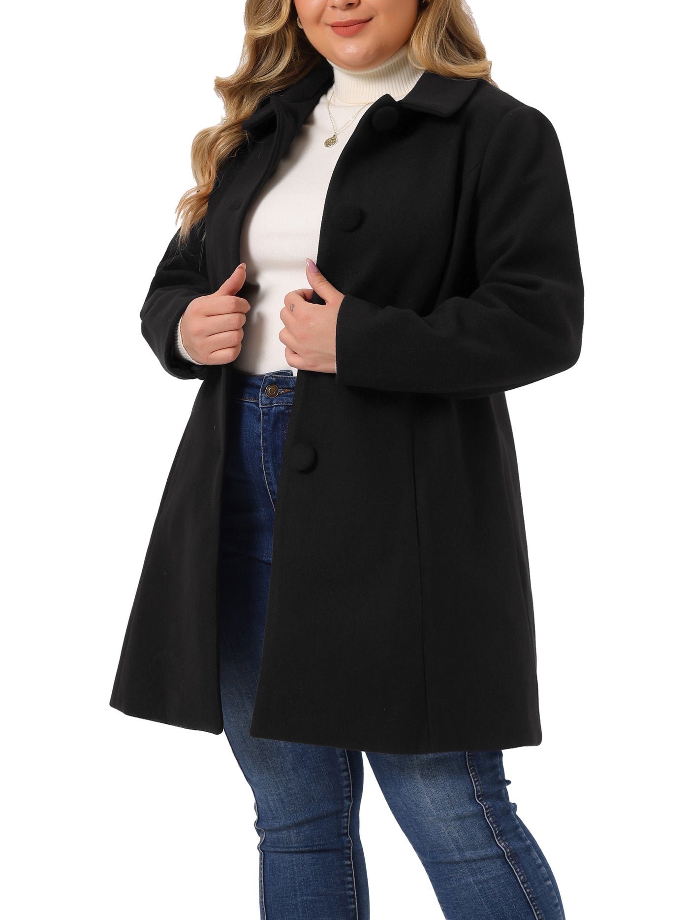 Bublédon Women's Plus Size Coat Turndown Collar Full Lined Side Pocket Single Breasted Coats