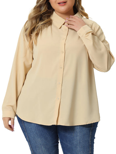 Plus Size Chiffon Shirt for Women Long Sleeve Button Down Collared Business Office Blouses Tops