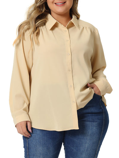 Plus Size Chiffon Shirt for Women Long Sleeve Button Down Collared Business Office Blouses Tops