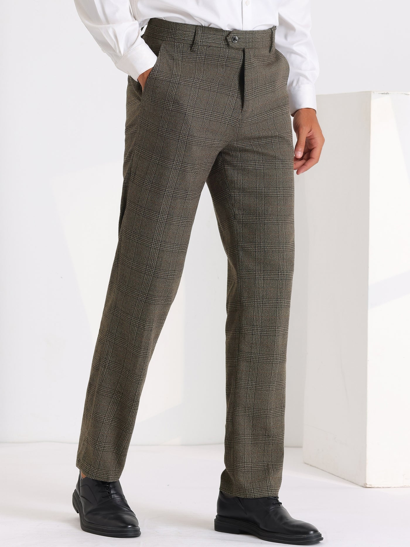 Bublédon Dress Plaid Pants for Men's Slim Fit Wedding Tartan Patterned Chino Trousers