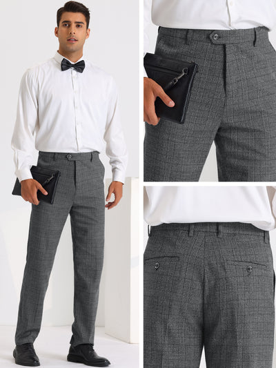 Dress Plaid Pants for Men's Slim Fit Wedding Tartan Patterned Chino Trousers