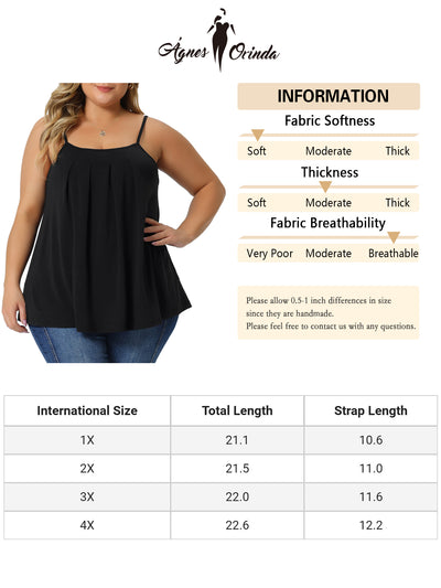 Plus Size Cami for Women Adjustable Strap Elegant Basic Pleated Camisole Sleeveless Tank Tops