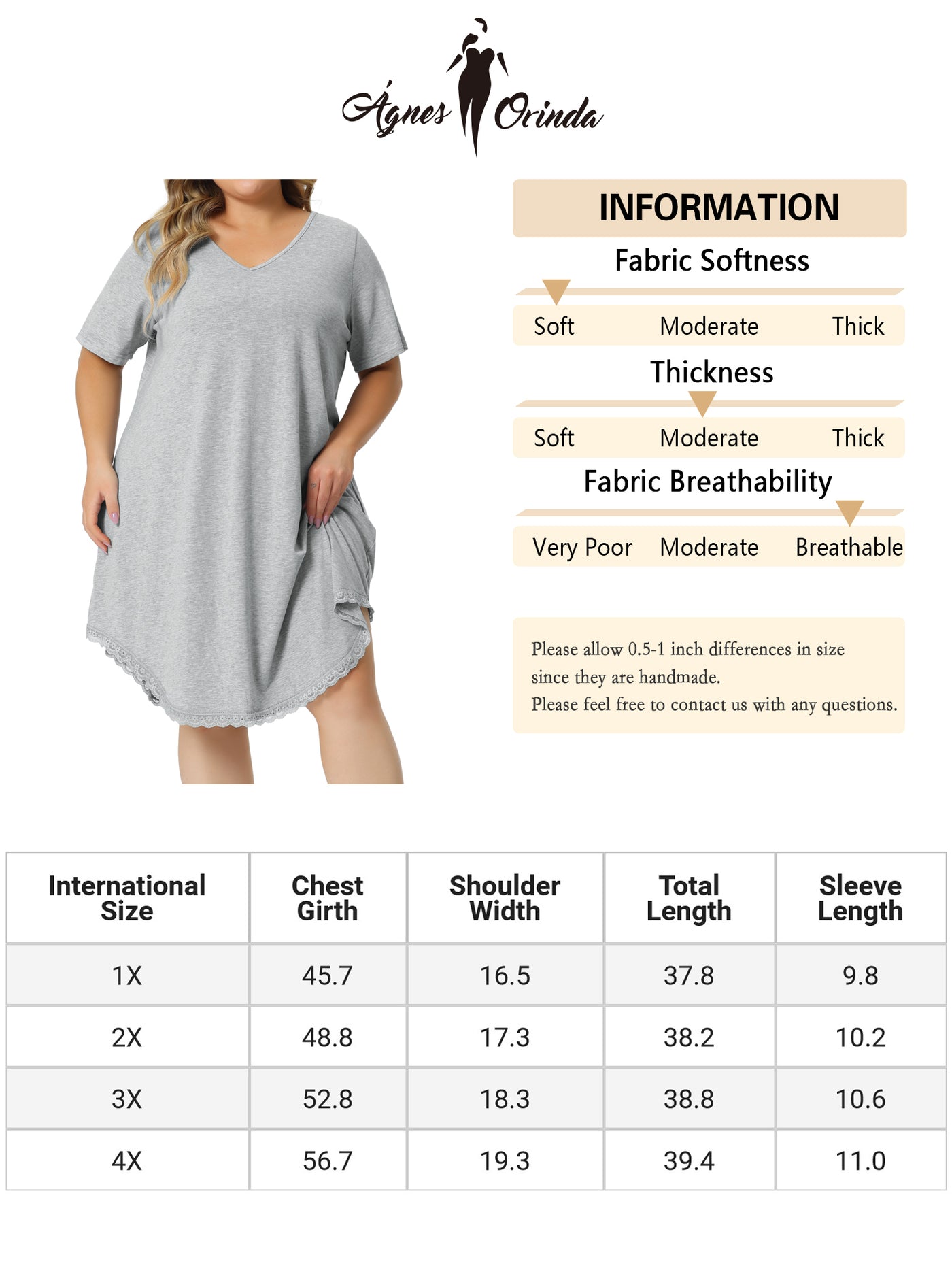 Bublédon Plus Size Pajama Dress for Women V Neck Short Sleeve Lace Trim Hem Loose Tshirt Nightgown Sleepwear