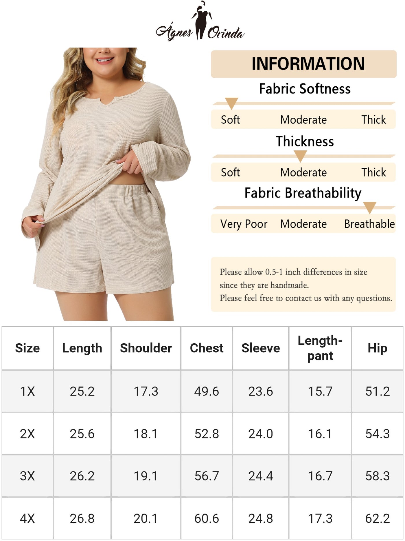 Bublédon Plus Size Loungewear for Women Waffle 2 Piece Long Sleeved Tops and Shorts Pajama Sweatsuits Sets