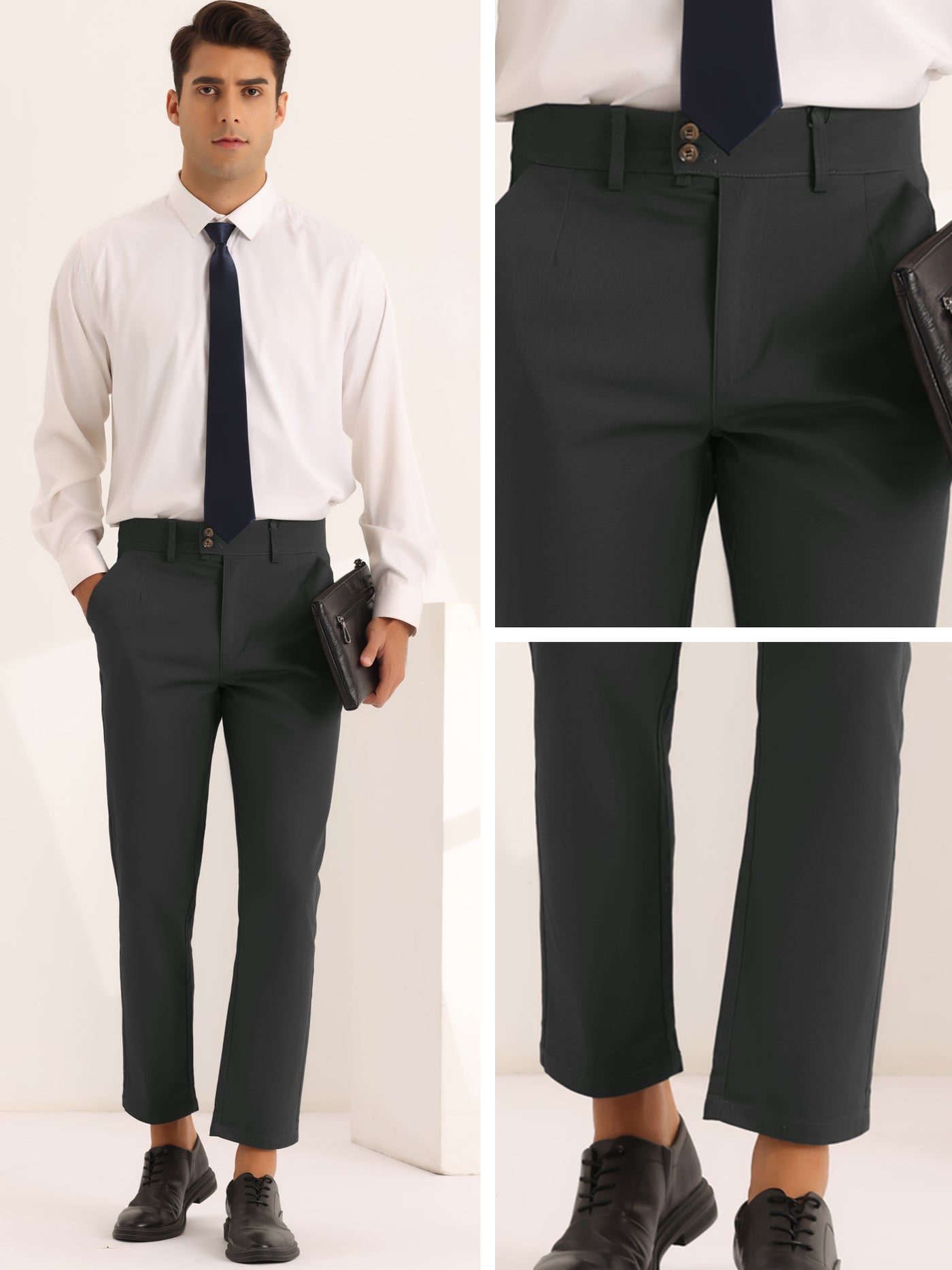 Bublédon Pleated Front Dress Pants for Men's Solid Color High Waist Business Trousers