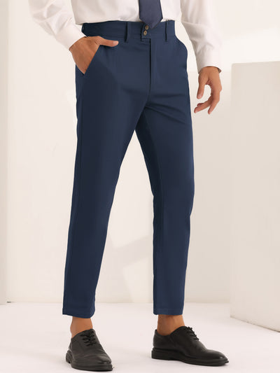 Pleated Front Dress Pants for Men's Solid Color High Waist Business Trousers