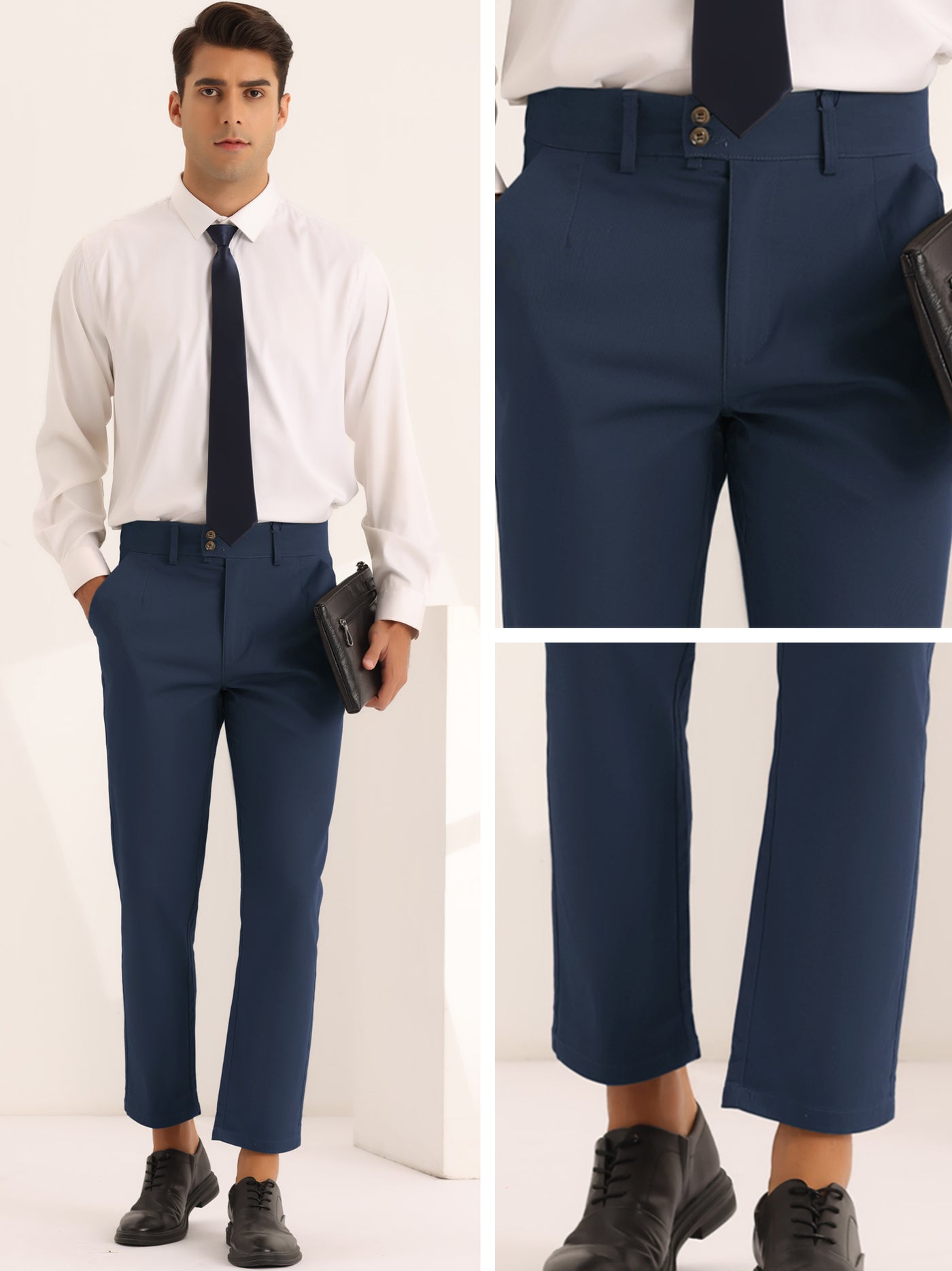 Bublédon Pleated Front Dress Pants for Men's Solid Color High Waist Business Trousers