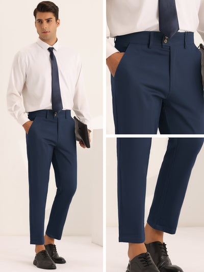 Pleated Front Dress Pants for Men's Solid Color High Waist Business Trousers