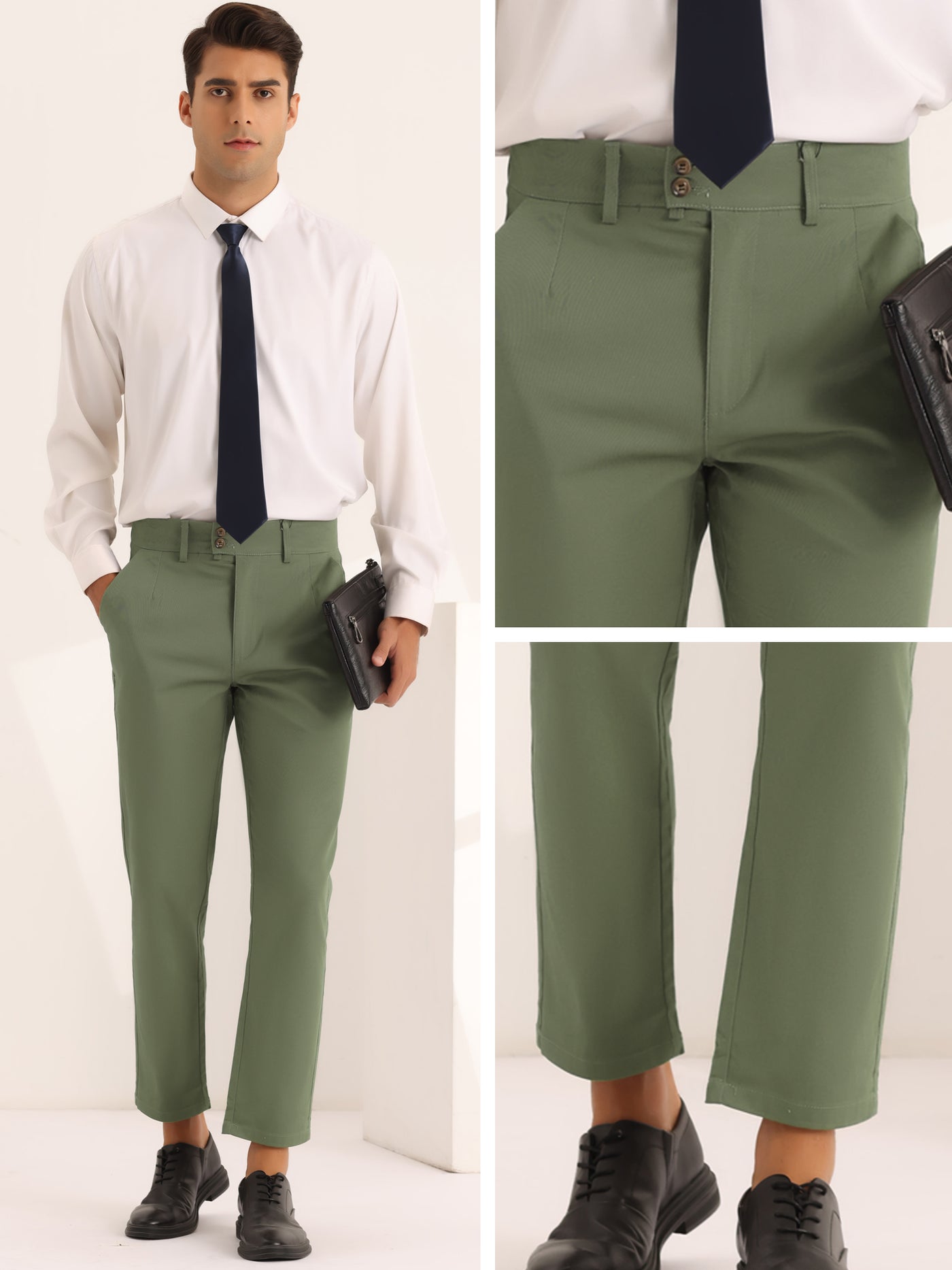 Bublédon Pleated Front Dress Pants for Men's Solid Color High Waist Business Trousers