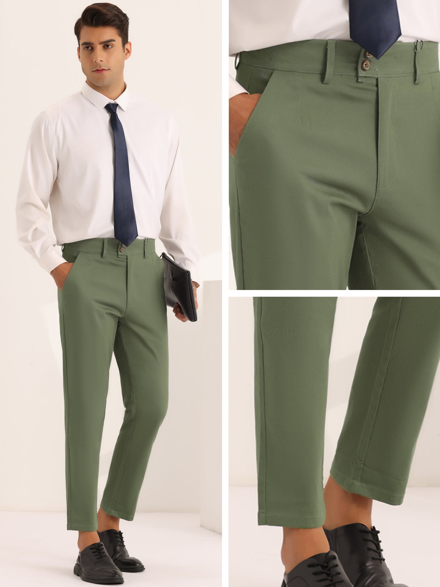 Bublédon Pleated Front Dress Pants for Men's Solid Color High Waist Business Trousers