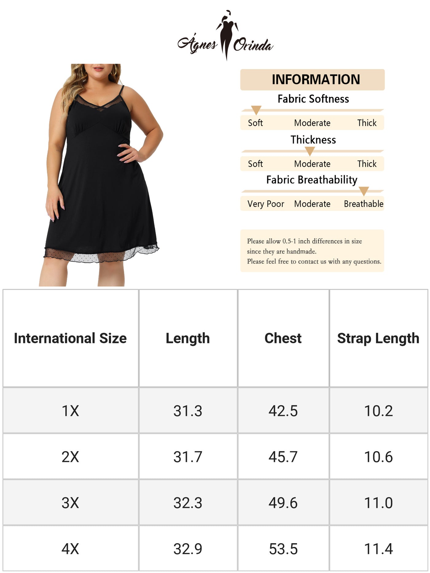 Bublédon Plus Size Nightgown for Women V Neck Spaghetti Strap Adjustable Mesh Panel Hem Cami Nightdress 2023