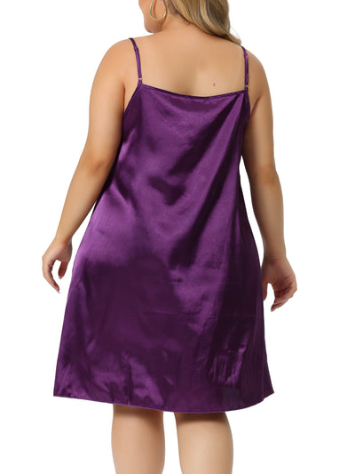 Plus Size Nightgown for Women Satin Camisole V-Neck Sleeveles Lace Trim Lingerie Dress Sleepwear